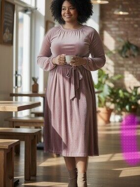 LuLaRoe "Eve" Long Sleeve Velvet Maxi Dress in Mauve Rose- Lg